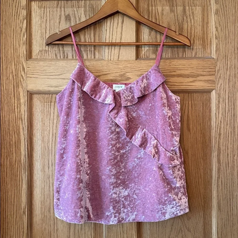 J. CREW Crushed Velvet Pink Mauve Ruffle Cami Tank Top